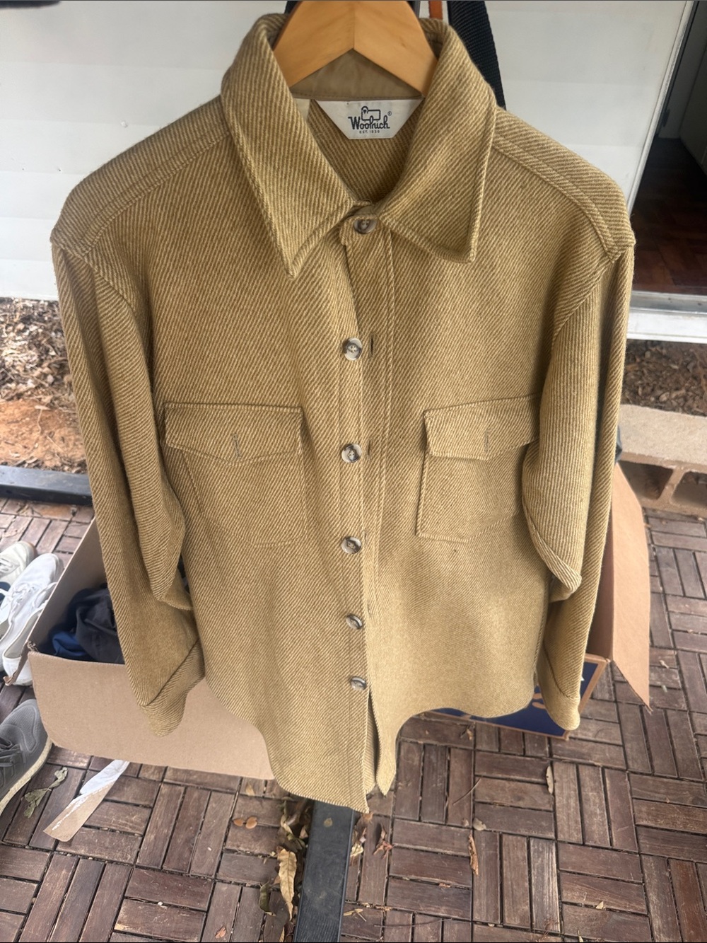 Woolrich Men's Tan Zip-Up Corded Wool Shirt Jacket